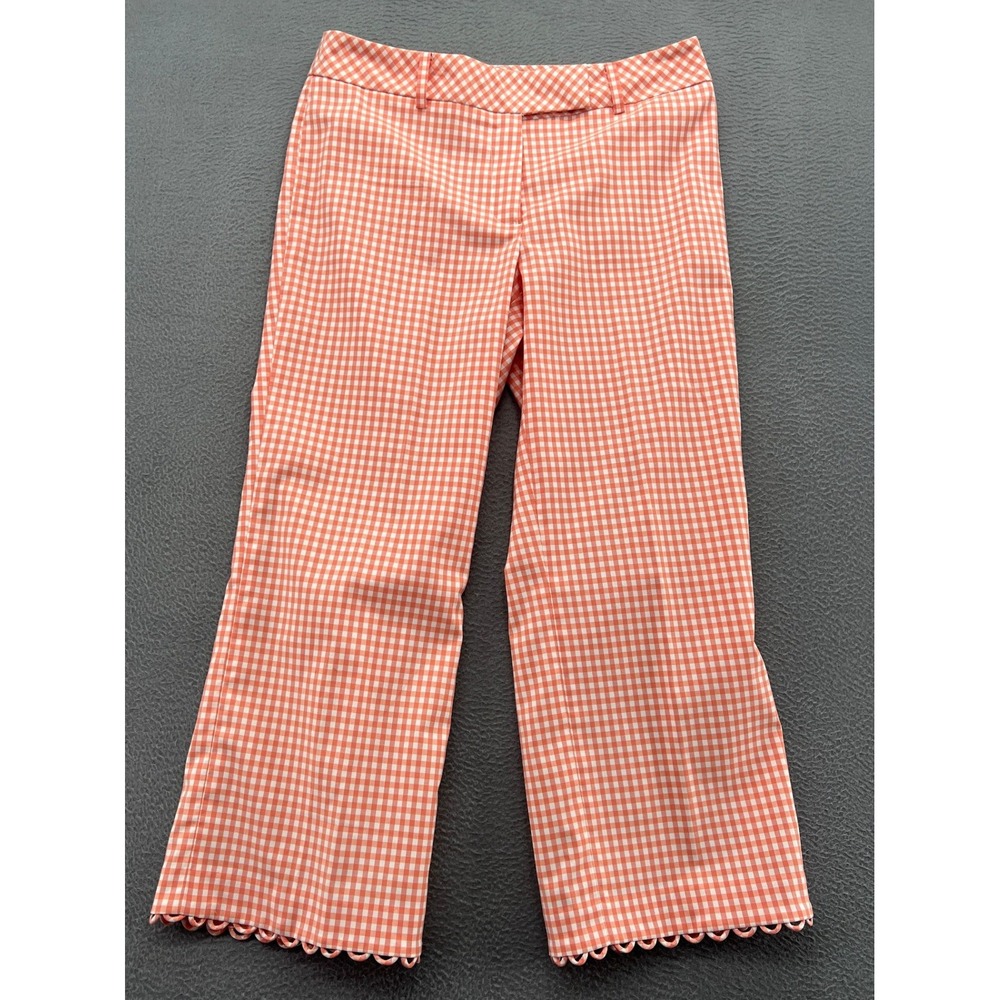 Focus 2000 Womens Top 6 Pants 4 Gingham Pant Suit Orange White Scalloped Trim - Picture 11 of 16